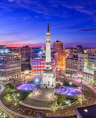 Aerial view of Monument Circle in downtown Indianapolis